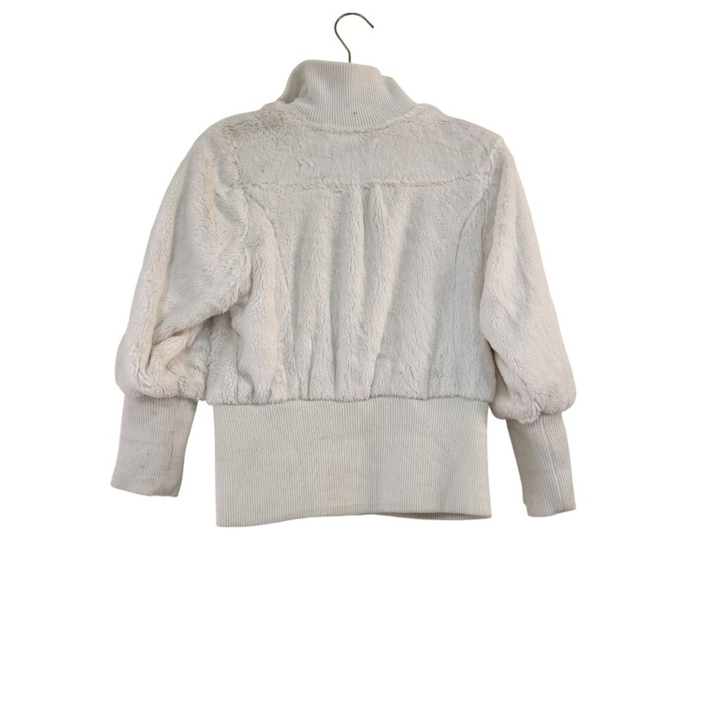 Y2K Dérotchild Faux Fur Bomber Jacket Ivory White Puff Sleeve Ribbed Hem Small - Picture 6 of 9